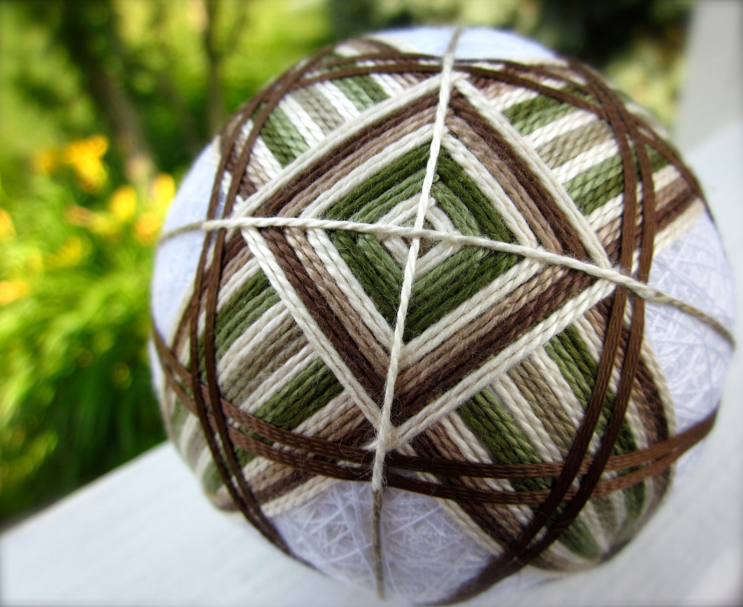 decorative ball - home decor - hand embroidered thread ball - japanese temari - woodland