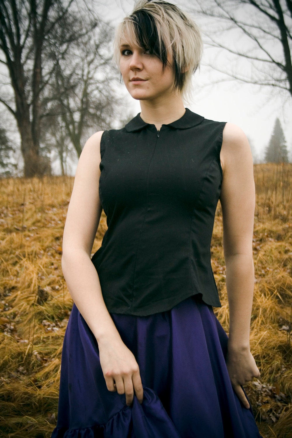Steampunk Sleeveless Top Lolita Style Blouse Black Cotton -Custom to order