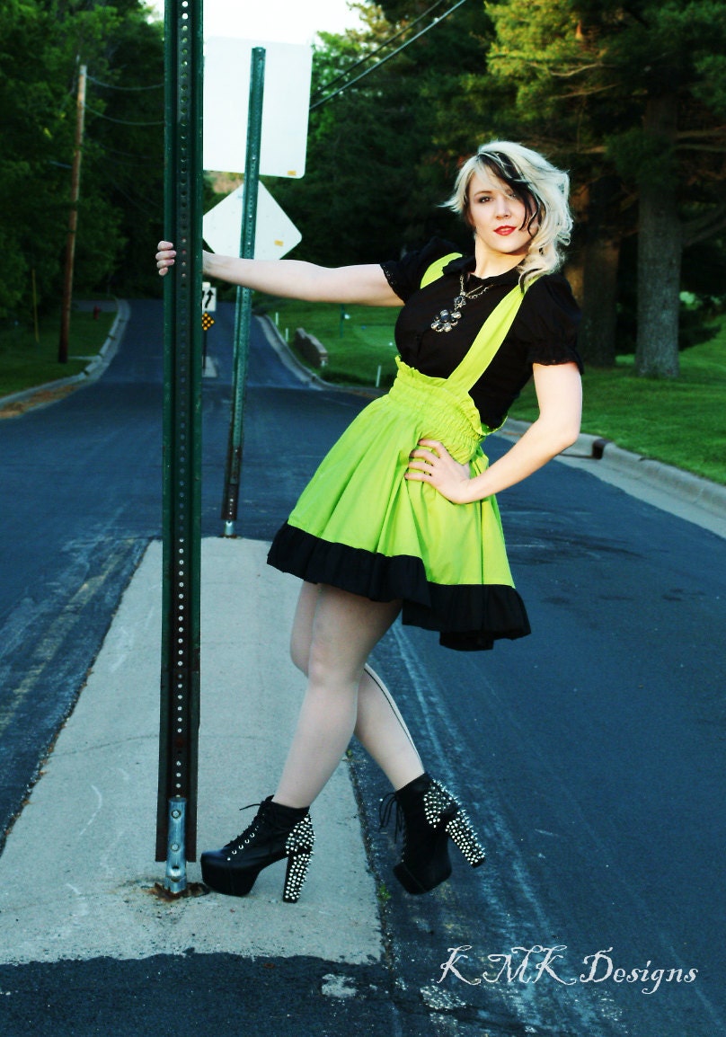 Plus Size Punk Lime Green Dress Gothic Jumper Cyberpunk-Custom to Order 3X-5X