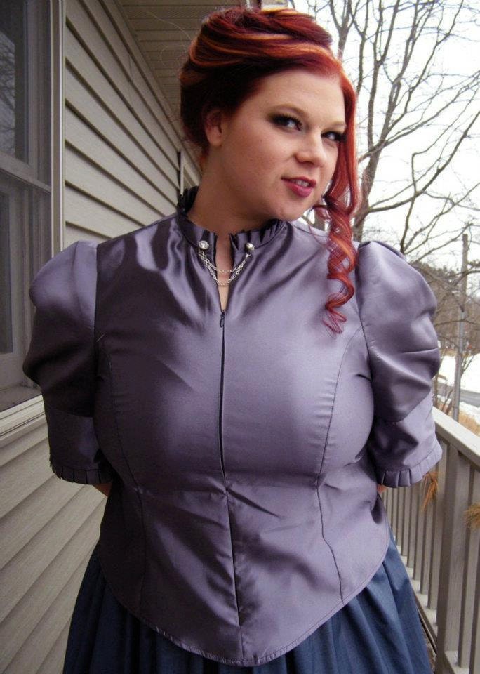 Plus Size Blouse Steampunk Dark Lavender Taffeta with High Neck-Custom to your Size 2X and above