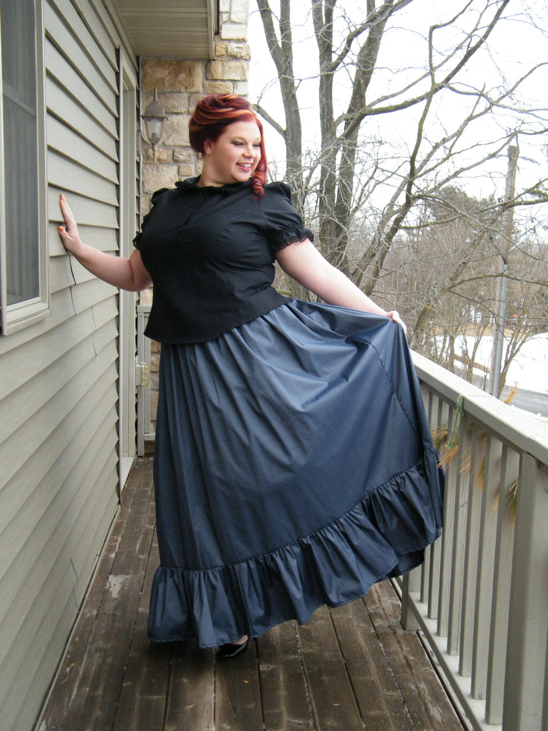 Plus Steampunk Skirt in Red Taffeta Long - Custom to your size 3X-5X