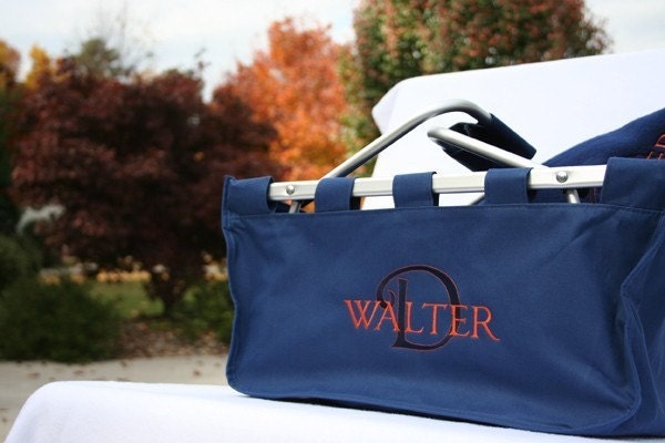 Tailgating Gift Set Personalized Collapsible Market Tote Basket & Fleece Stadium Blanket