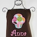 Girls Personalized apron cupcake brown and aqua with Ribbon - Embroidered Monogrammed