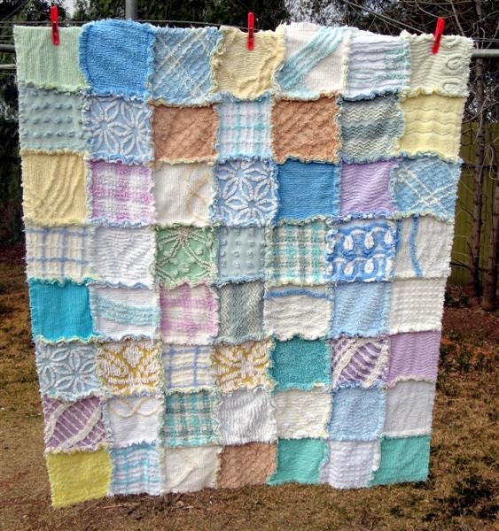 Vintage Chenille Rag Patchwork Quilt