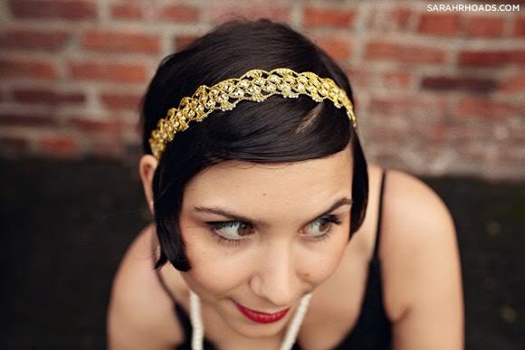 Gold Flapper Style Lace and Pearl Headband by bethany lorelle Silver Option Available