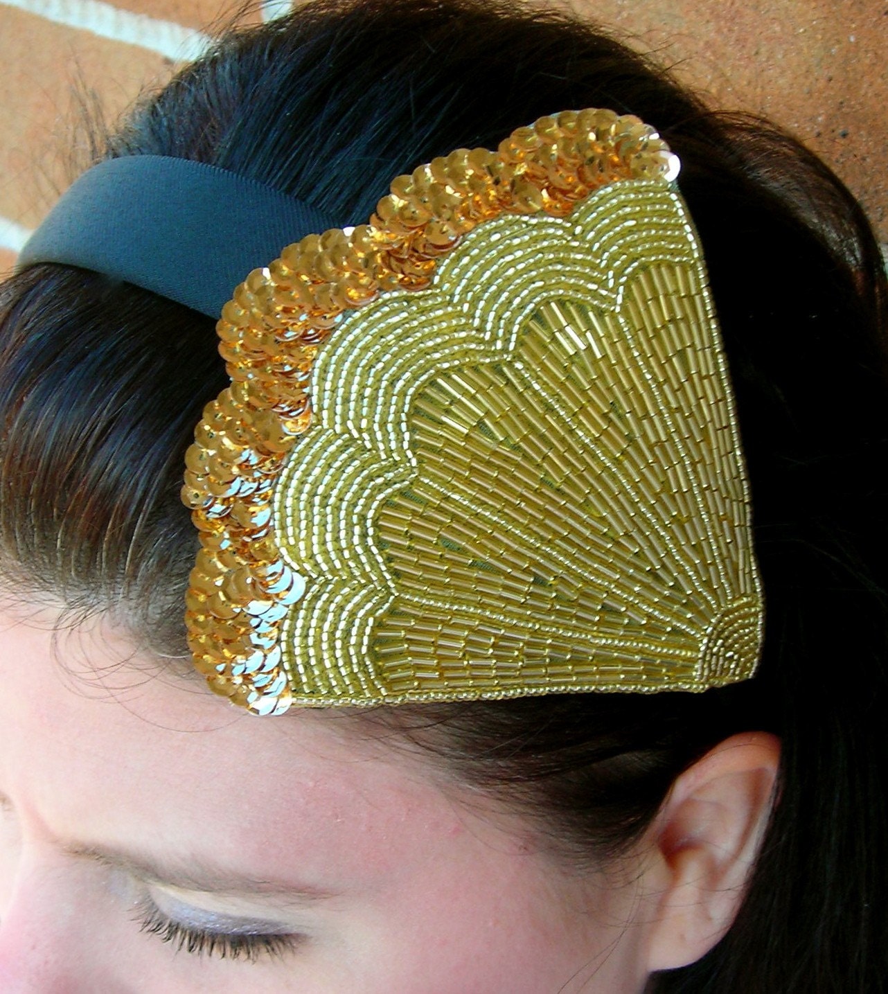 Art Deco gold Beaded Headband  SALE