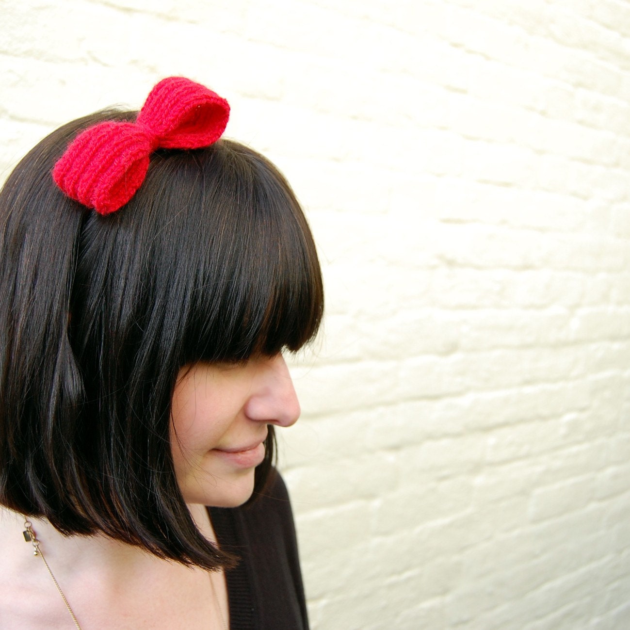 Pretty Red Handknitted Bow Alice Band