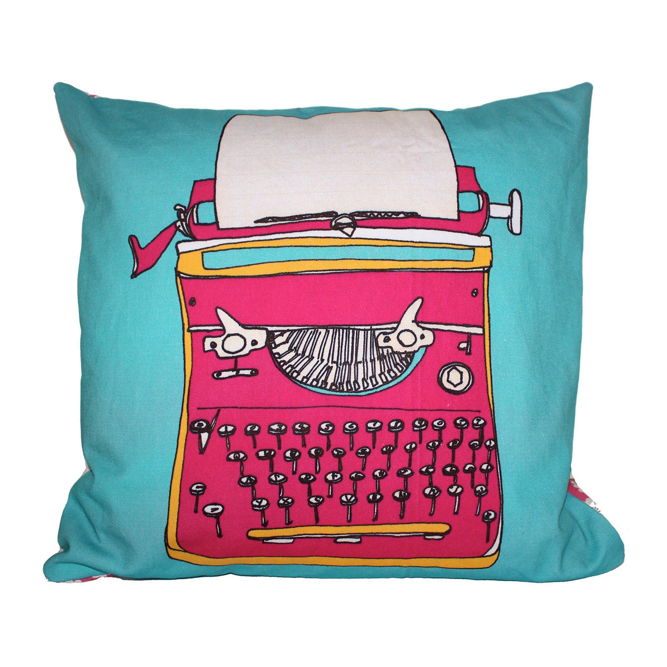 Pink Retro Typewriter Illustration Cushion