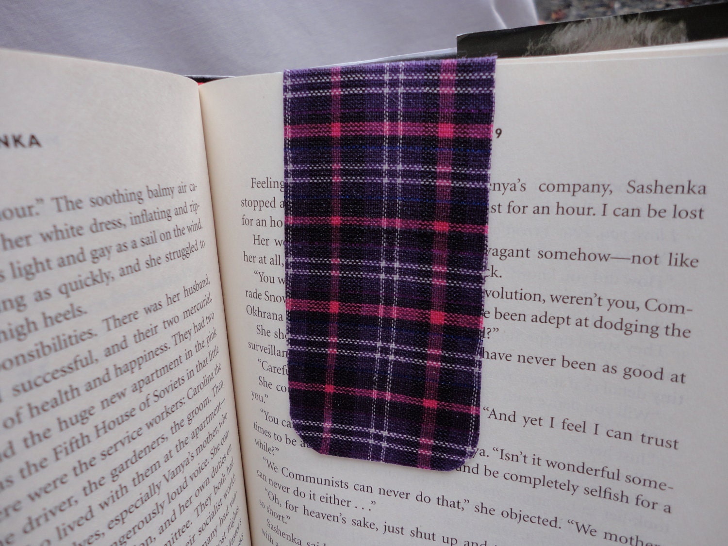 Pink and Purple Plaid Magnetic Bookmark