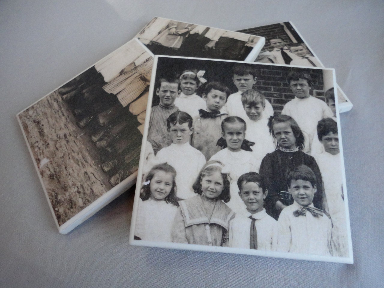 Vintage School Children Tile Coasters - Set of 4