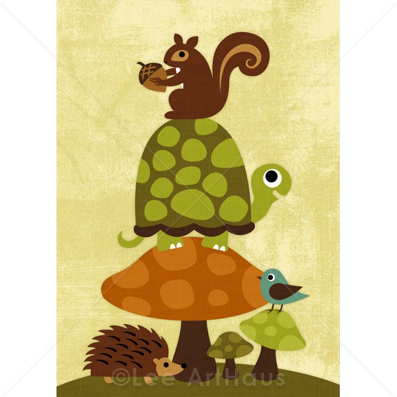 191R Retro Animals on Mushrooms 5x7 Print