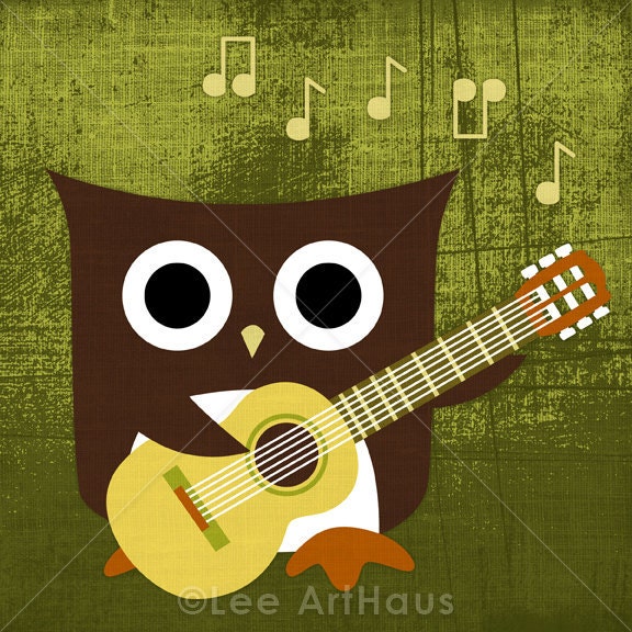 29R Retro Owl with Guitar 6x6 Print