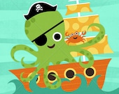 215B Bright Octopus Pirate 6x6 Print