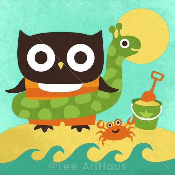122B Bright Owl at the Beach 6x6 Print
