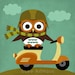 58R Retro Owl on Vespa 6x6 Print