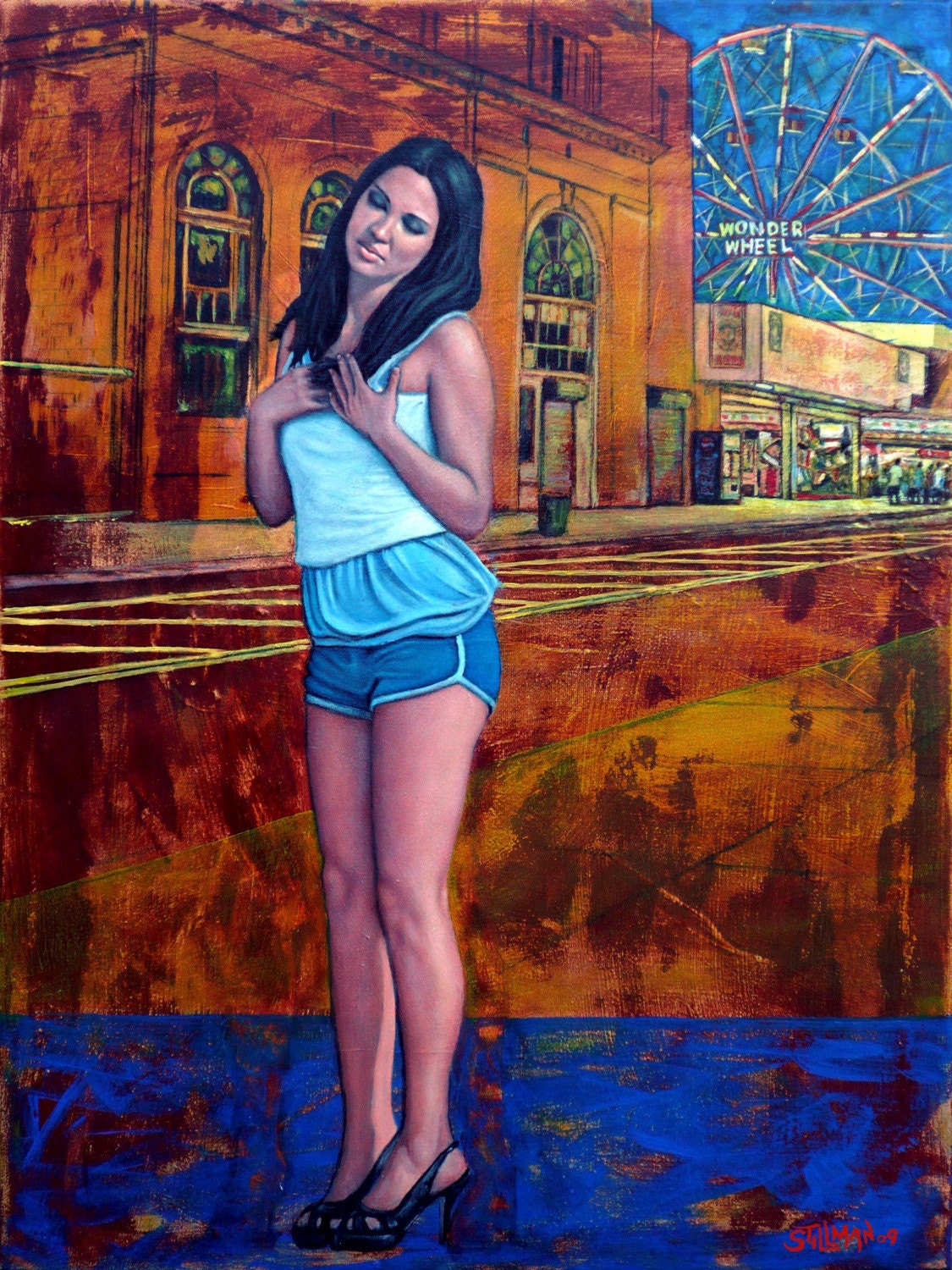 Coney Island Girl no.2, Original Stillman Signed Giclee, 12 x 16 in.