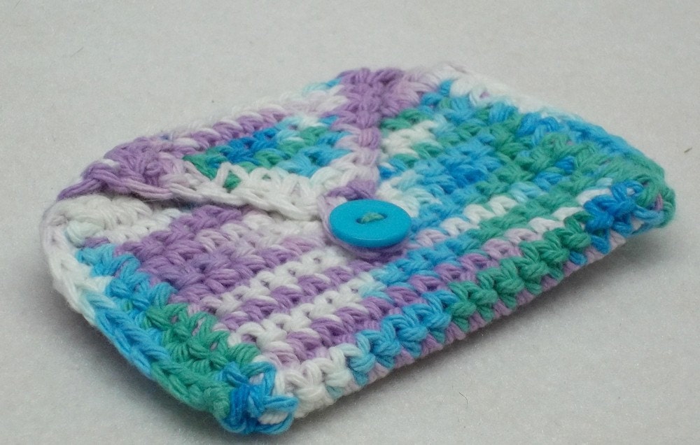 Purple blue crochet coin purse business card holder stocking stuffer cotton yarn