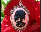 Skeleton Cameo Necklace - Peach Black Skull Cameo Jewelry Gothic Victorian Lolita Necklace