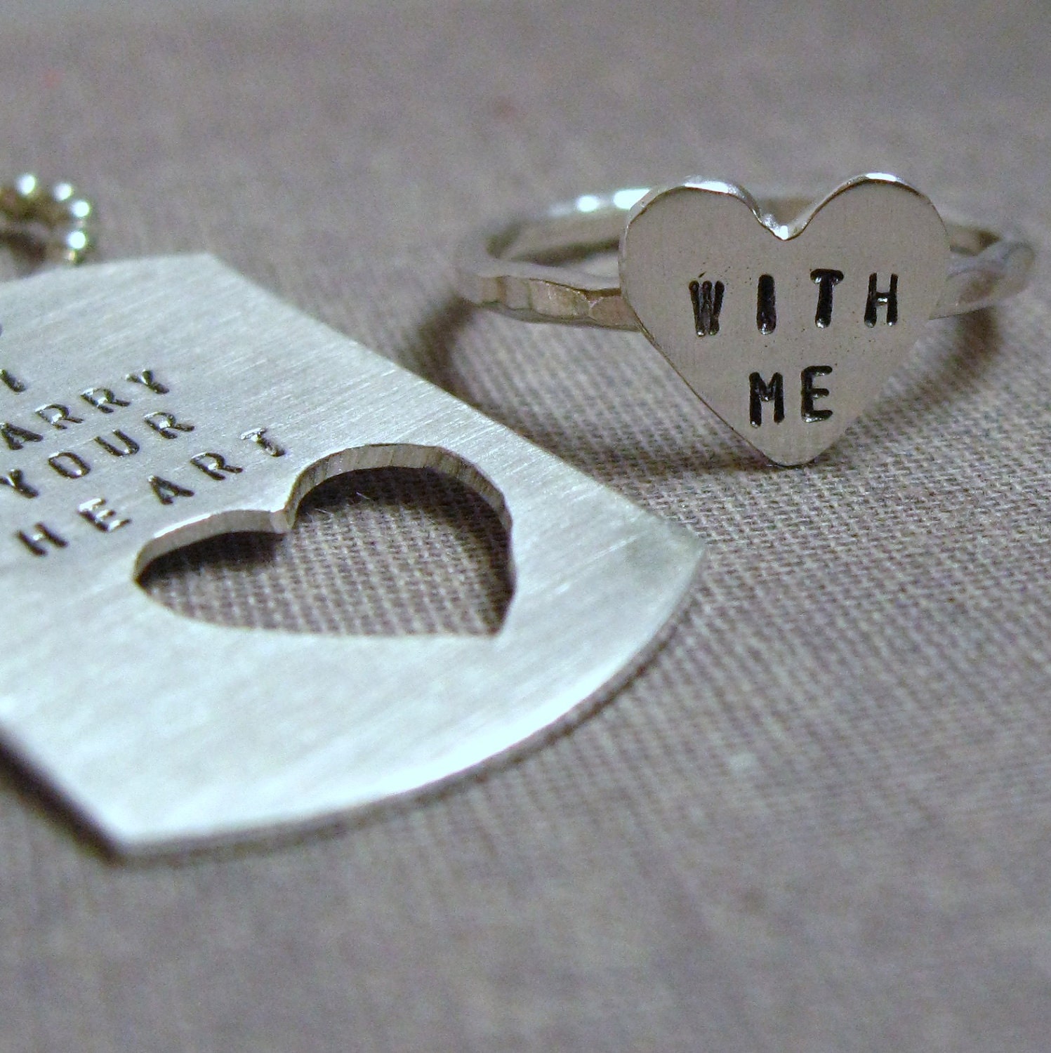 intertwine. dog tag and sterling silver HEART ring