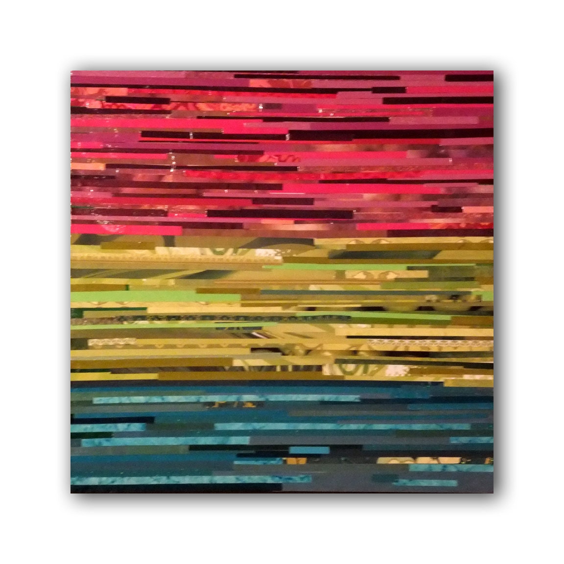 Print: Greens, Blues and Pinks, 10x10 of an original Mixed Media Abstract Collage