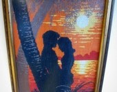 vintage needlepoint LOVERS sunset framed