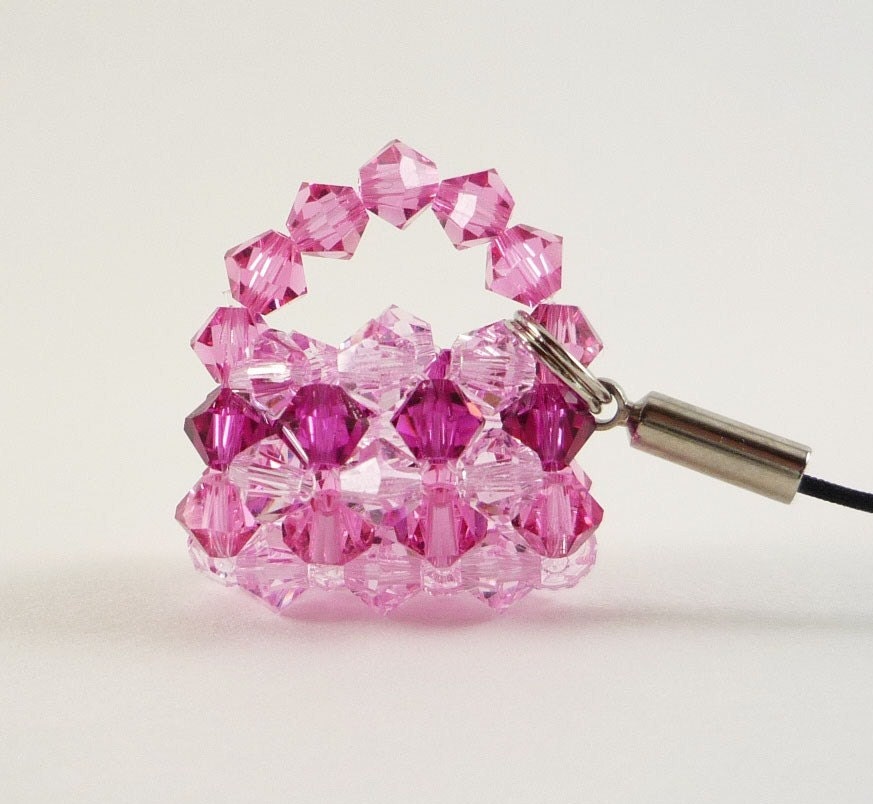 Swarovski Crystal 3 Button Purse Keychain Phone Strap (Pink Edition)