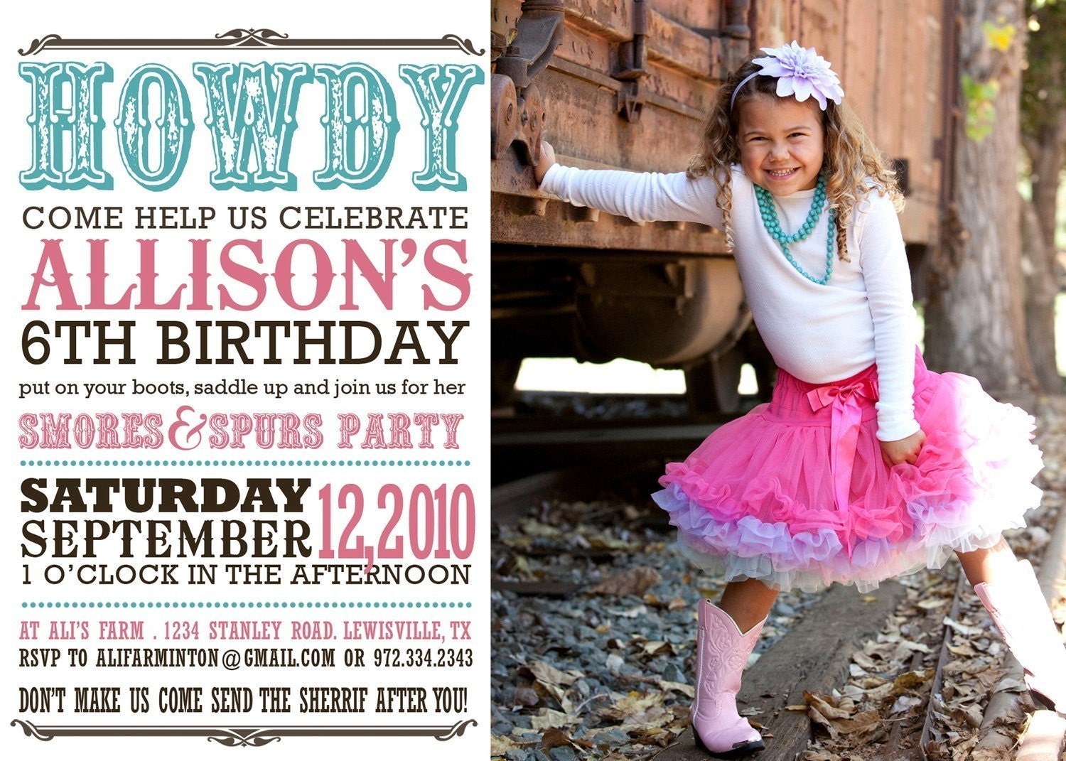 custom western birthday invitation - cupcakes and cowboy boots.