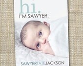 custom baby photo birth announcement  baby boy or girl - simple greeting.