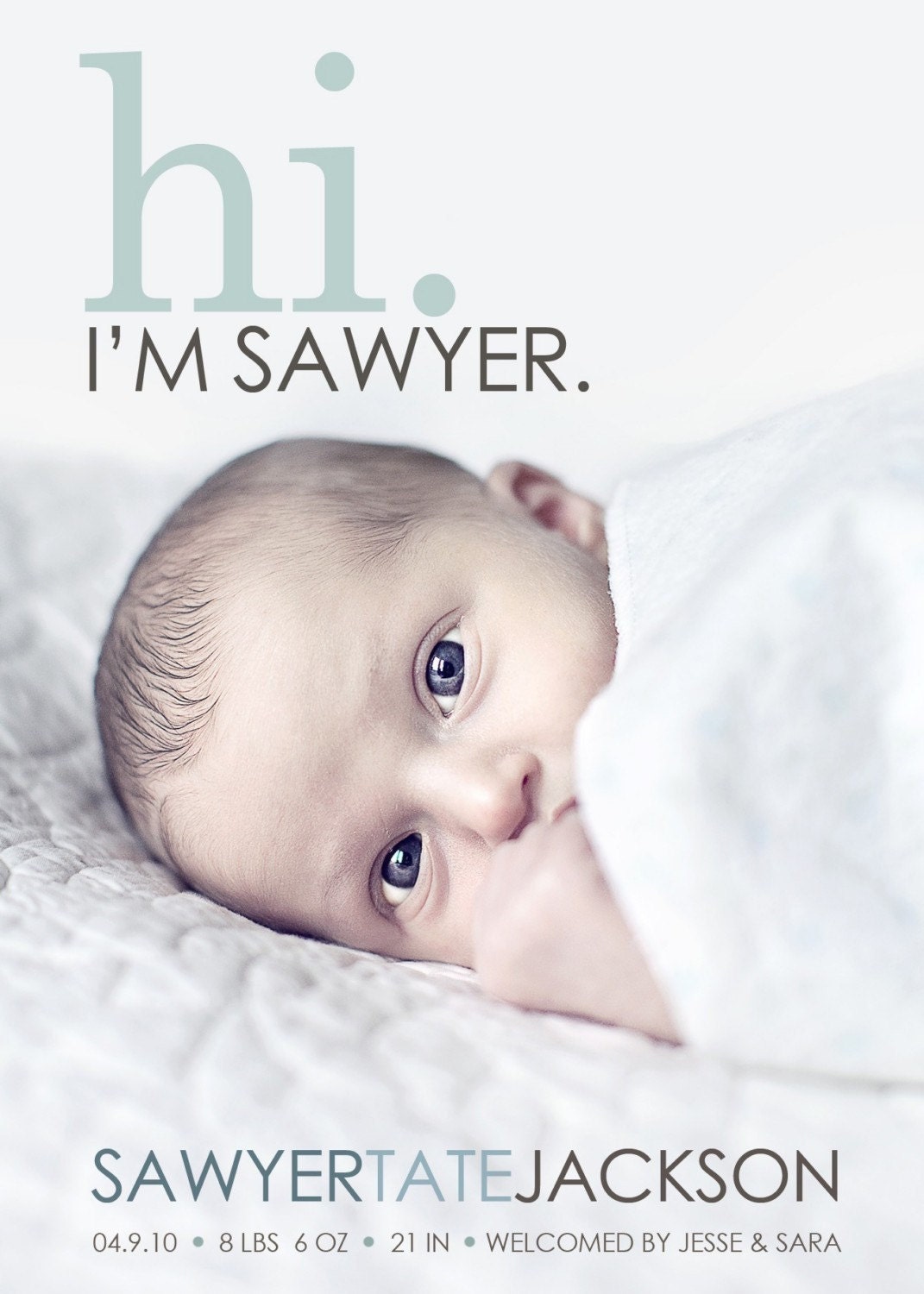 custom baby photo birth announcement  baby boy or girl - simple greeting.