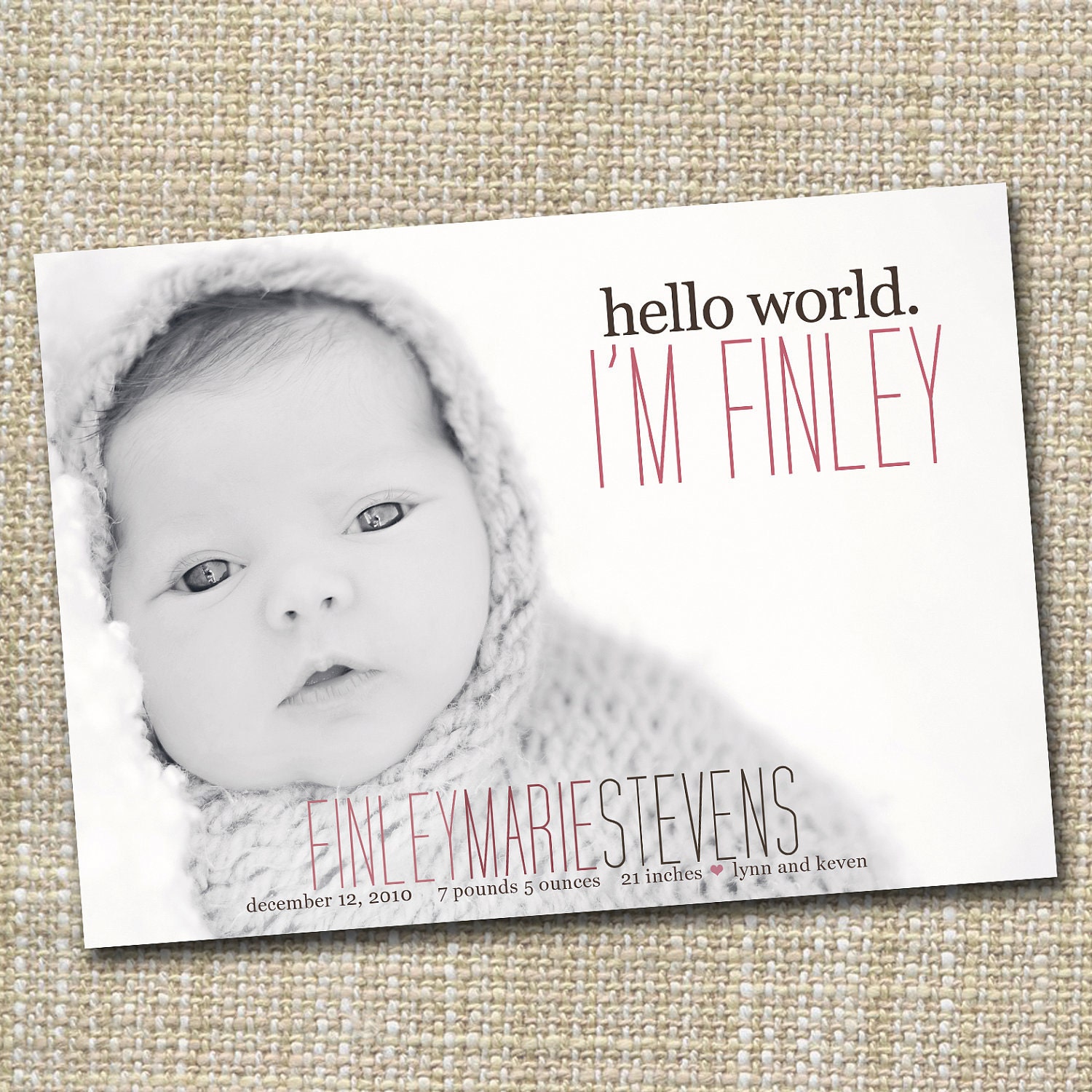 custom photo birth announcement - hello world.