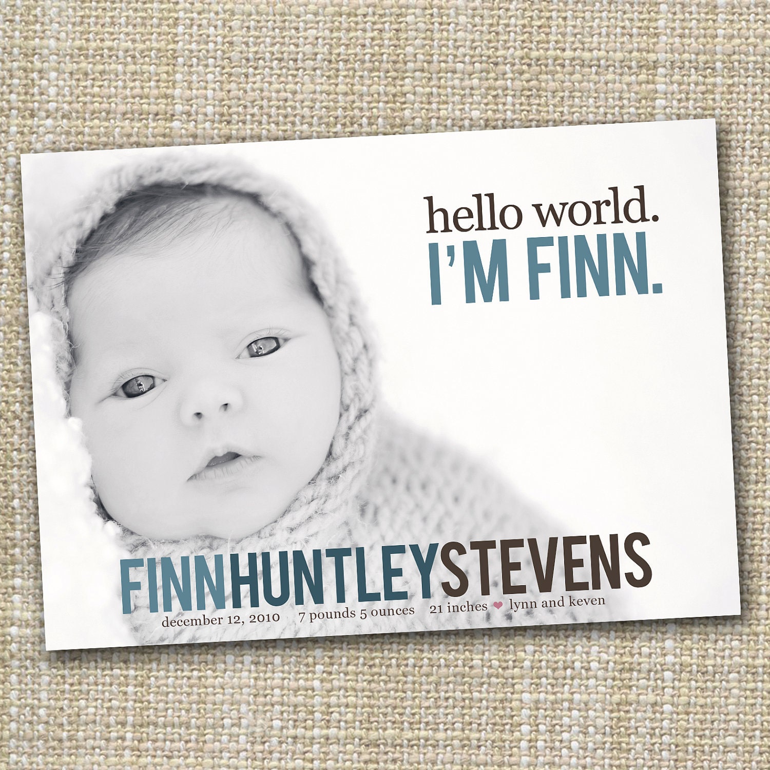 custom photo birth announcement - hello world.