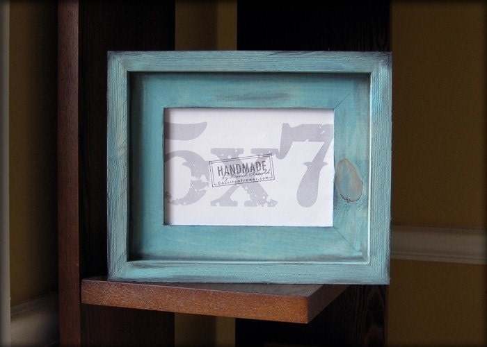 5x7 turquoise picture frame . rustic stacked pine style picture frames . handmade .