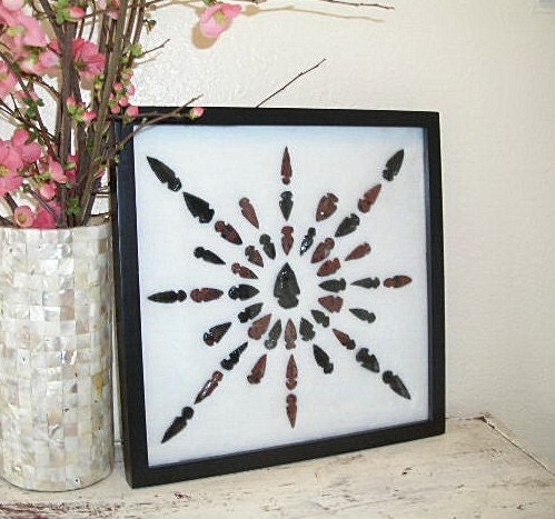 arrowhead picture - framed art - black and white modern geometric style wall hanging -rustic farmhouse country style - obsidian art