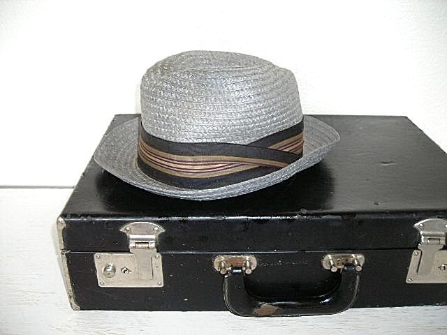 grey straw fedora men's hat - retro mad men style - by JC Penney - 21" - hollywood regency hipster