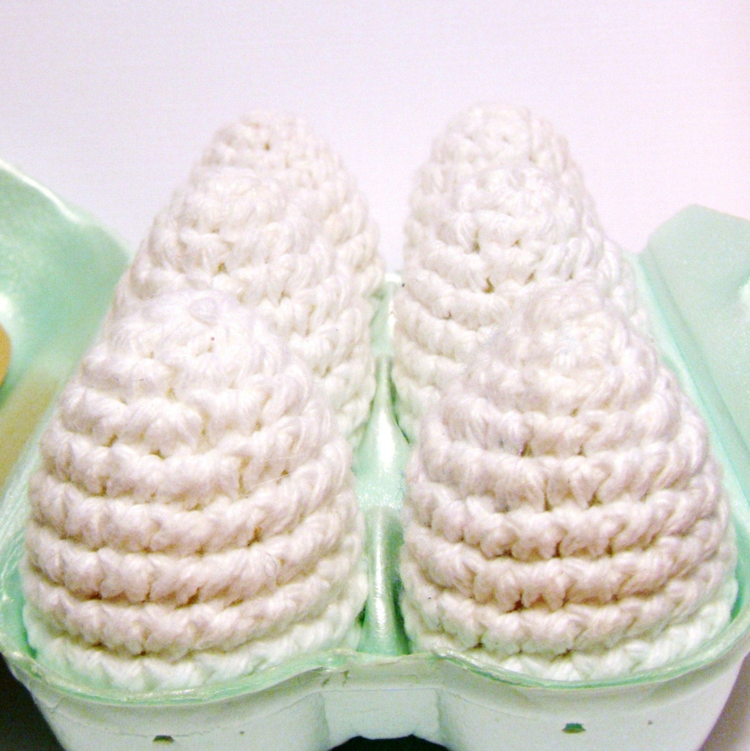 Six Crocheted White Eggs