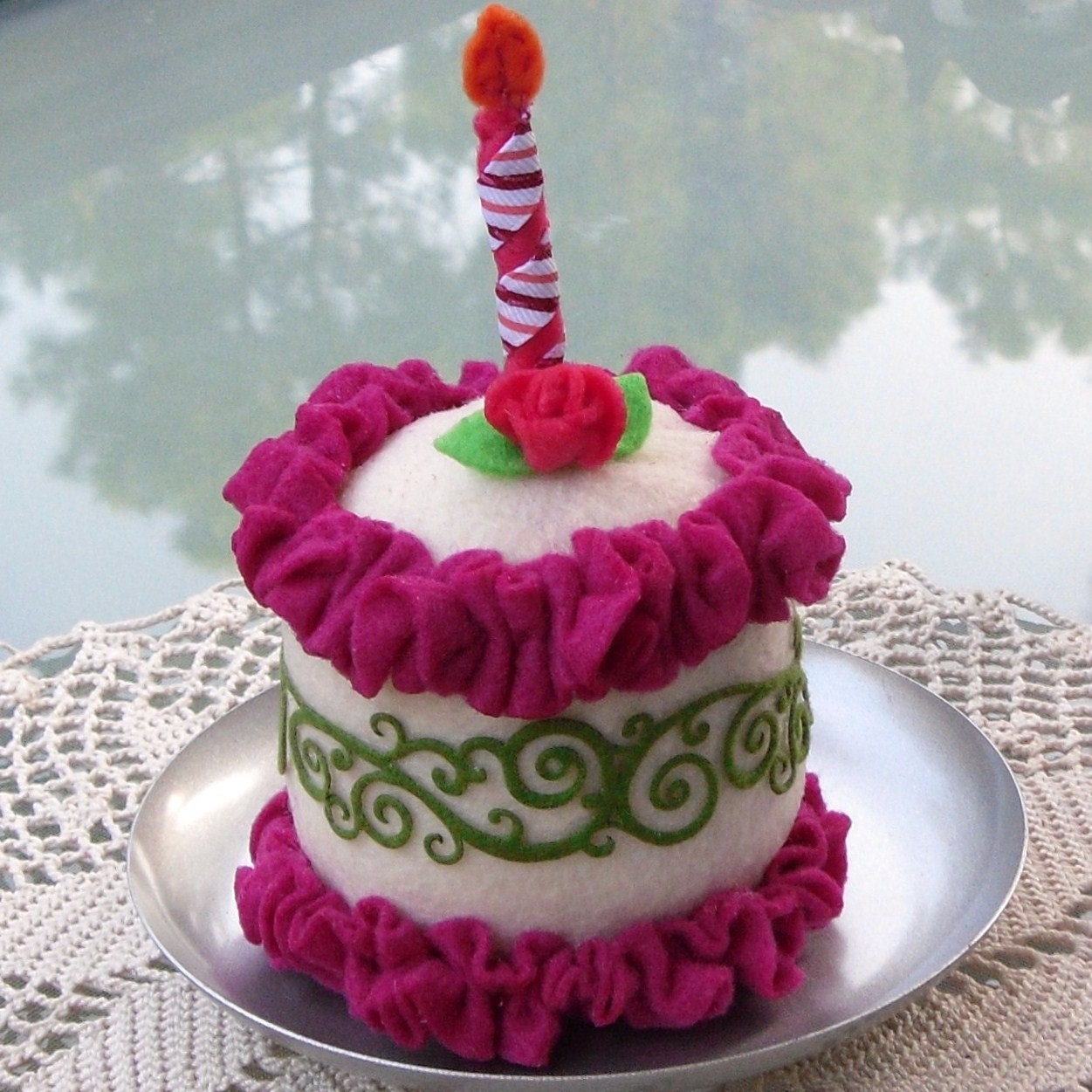 felt birthday cake  made and ready to ship