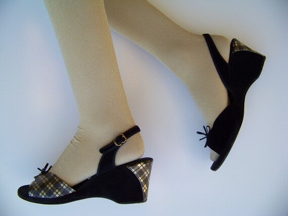 40s Gold Plaid Wedge Shoe
