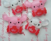 Bunny with red Candy Cabochons 4pcs ( Rabbit holding red candy) PINK WHITE