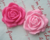 HUGE PINK Rose Cabochons Set 2pcs 2 colors 33mm TA-A6