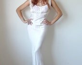 Vintage 40s Cream SILK BIAS CUT Full Length Nightgown S M