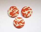 Orange and White Branch Coral Covered Buttons 1 7/8 Set of 3