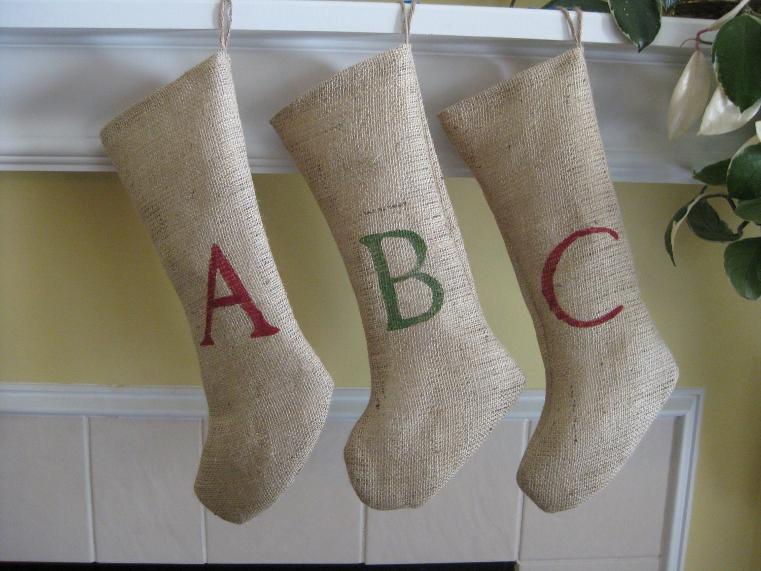 FREE SHIPPING Custom Initialed Burlap Holiday Stocking