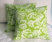 Lime Green and White Branch Coral Pillow Cover 16x16