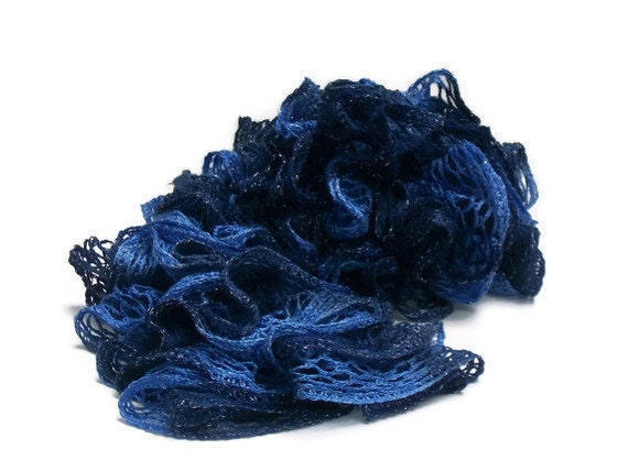 Royal Blue, Navy Blue, Light Blue - Rumba - Hand Knit Lacy Ruffled Scarf - Spring and Summer Fashion Accessory - Ready to Ship