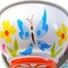 50s Tin Toy Tea cups, Set of 5 vintage metal with litho, hearts & butterflies.