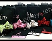 5 Bridesmaid Gifts 5 Custom Monogrammed Totes w Matching Cosmetic Bags