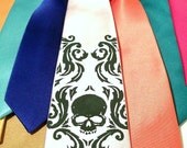 Boys necktie champagne beige dark olive skull design chronic damask