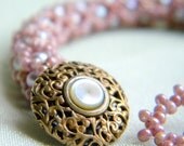 Mauve and Pearl Hand beaded Bracelet
