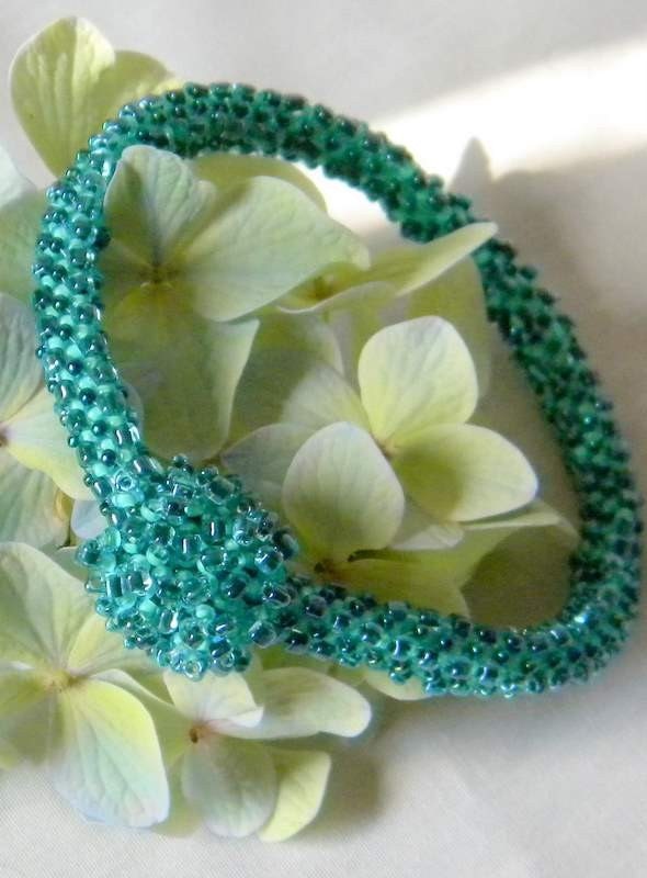 Aqua and Green hand beaded Bracelet with magnetic clasp