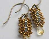 Genuine Citrine Faceted Pear Briolettes with Bronze Hand beaded earrings on Antique brass ear wires